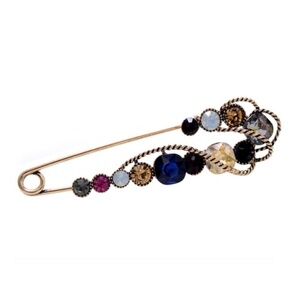 Black Crystal Goldtone Safety Pin Brooch: Edgy Elegance and Timeless Glamour
